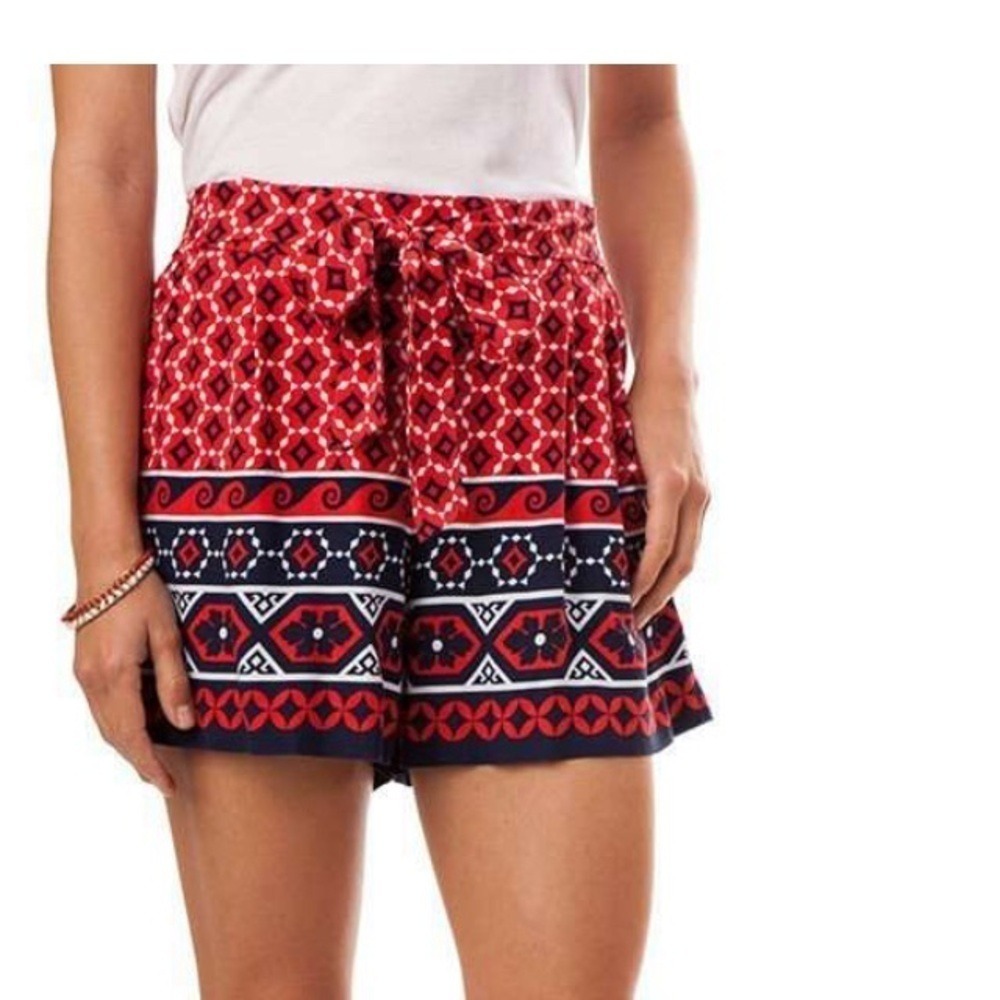 Southern Tide Riley‎ Short in Cayenne Aztec Print Shorts w/ Tie Waist Size Small